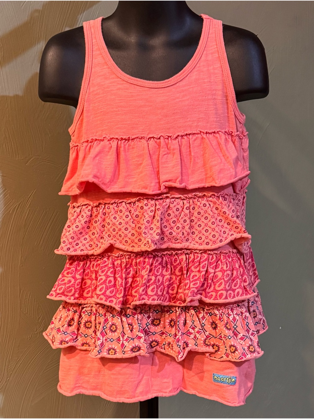 Naartjie Kids Girls Tiered Ruffle Dress Size M (5 Years) Salmon Pink Boho